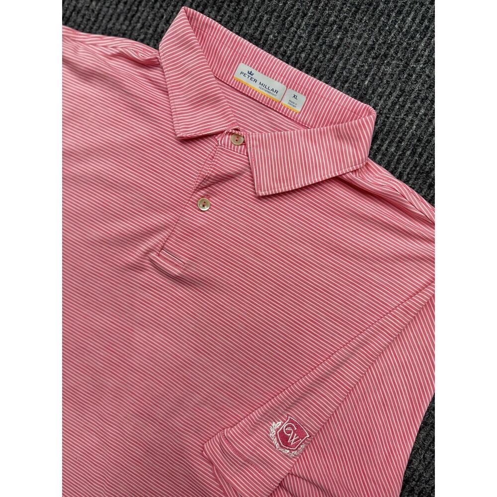 Peter Millar Polo Shirt Mens XL Pink Featherweight UPF CW Golf Course Logo